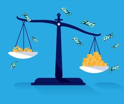 Unequal pay concept with weight scale with money