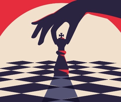 Banner template with hand holding chess piece