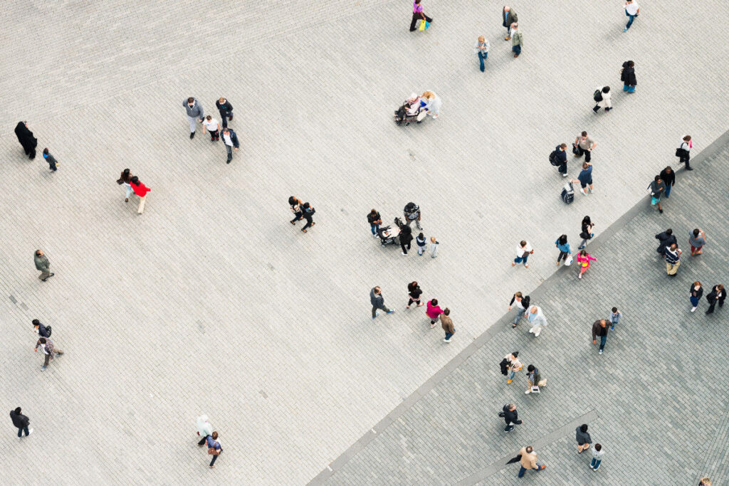aerial view of people walking - population health
